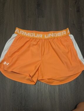 Under Armour Women's Orange Athletic Shorts with White Panels